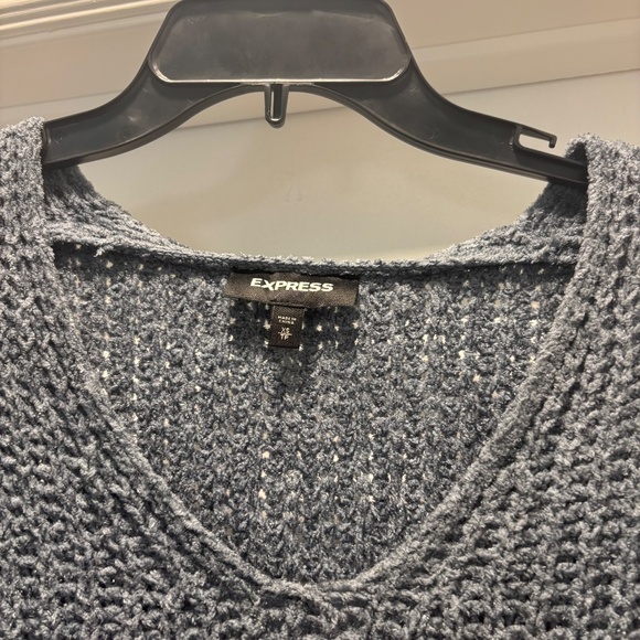Express Dusty Blue Chenille Oversized V Neck Sweater - Picture 4 of 7